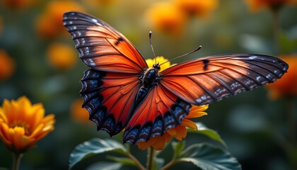 Obraz premium close up of butterfly wings fluttering in slow motion, vivid color tones