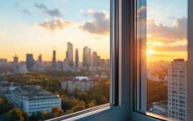 Cityscape Sunset View from a Window - Golden Hour Cityscape