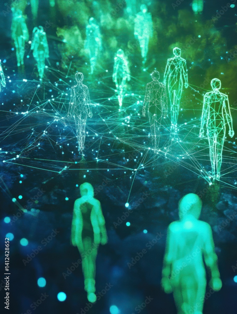 Aufkleber abstract network of figures symbolizing interconnectedness and digital presence