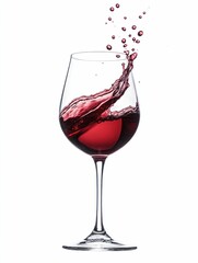 Dynamic splash of ruby red wine in elegant glass against pristine white backdrop