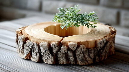 Rustic wooden coaster with greenery