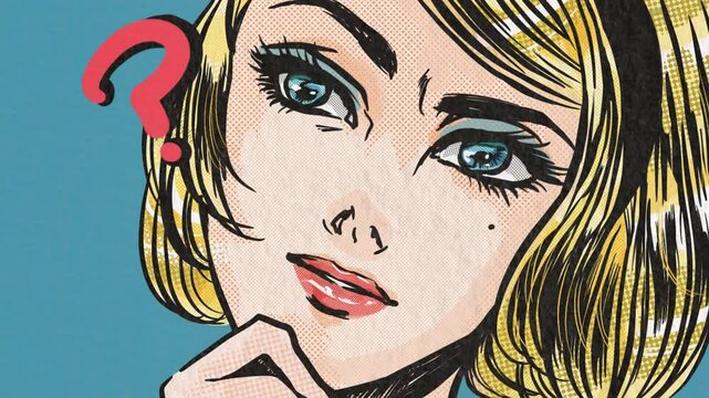 60年代アメコミの金髪美女が不思議がるアニメとはてなマーク