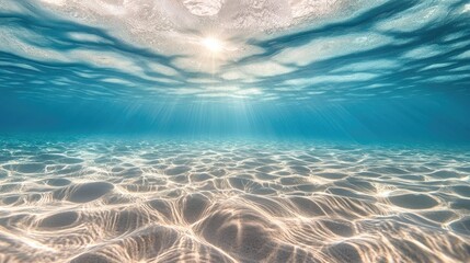 Underwater background with sun rays and realistic ripple textures