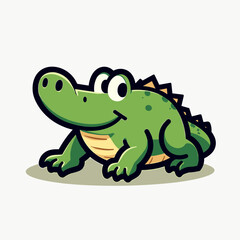 Obraz premium cute cartoon alligator character with green body and yellow eyes