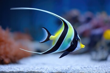 Fototapeta premium Swimming Tropical Fish with Long Fins in Aquarium