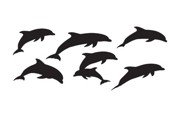 Naklejka premium Aquatic elegance captured by synchronized dolphin silhouettes