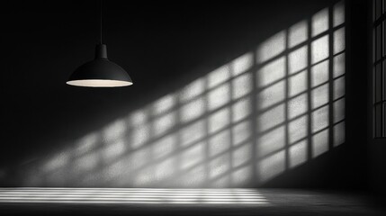 Dramatic Light And Shadow In Dark Room Through Window Casting Geometric Pattern
