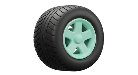Obraz premium Single Tire with Mint Green Rim 3D Render