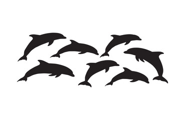 Obraz premium Playful dolphins frolicking in ocean silhouette style