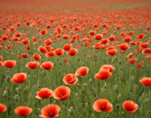 Fototapeta premium Field of Corn Poppy Flowers Papaver rhoeas in Spring.