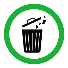green trash bin icon. sign of throw garbage in its place. eraser or recycle bin button
