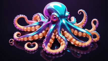 Obraz premium A holographic pop art octopus logo with 3D light reflections and metallic neon tones