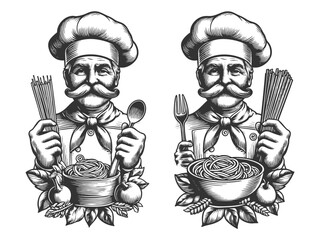 Classic Italian Chef Holding Pasta Bowl vector