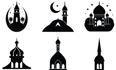 Set  Of Mosque Minar Silhouette Vector illustration – Islamic Tower and Religious Architecture 

