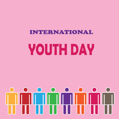 International Youth Day Celebration Card with with friendly team. Vector illustration, banner or poster for international youth day.