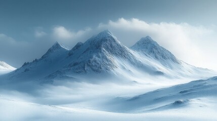 Obraz premium Snowy Mountain Range Under Cloudy Sky in Cold Winter Landscape
