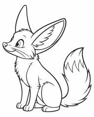 Fennec fox coloring page with large ears and fluffy tail for kids and adults