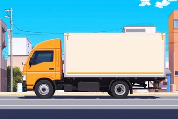 Animated delivery truck on city street