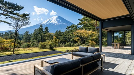 Mountain view modern deck autumn patio furniture Japan