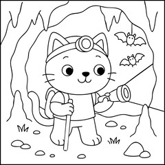 Dessin kawaii au trait de chat pour livre de coloriage pour adulte ou enfant. Trait noir totalement isolé du fond. Idéal pour conception a ajuster dans votre livre ou cahier. Encadré transparent. 