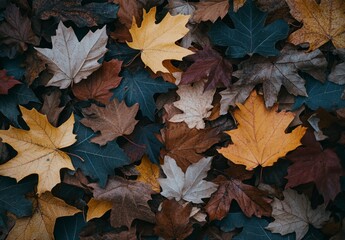 Fototapeta premium Colorful Autumn Leaves on Ground Displaying Seasonal Beauty and Texture