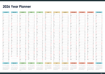 2026 year planner organizer calendar one page