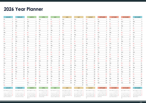 2026 year planner organizer calendar one page