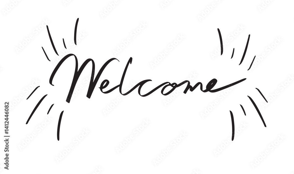 Poster welcome text font calligraphy hand written lettering script black color object welcome business gree