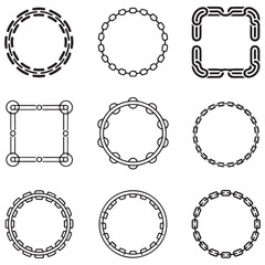 Cartoon metal different chain borders and frames. Isolated on white background. Vector Black silhouettes  icon set.