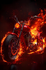 Burning Motorcycle: A blazing motorcycle enveloped in flames, with a bold and dynamic composition. Capturing the essence of speed, power, and untamed freedom.
