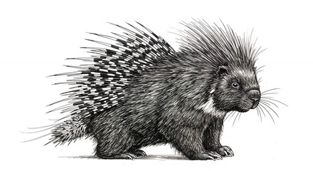 Naklejka premium Detailed porcupine illustration in black and white style