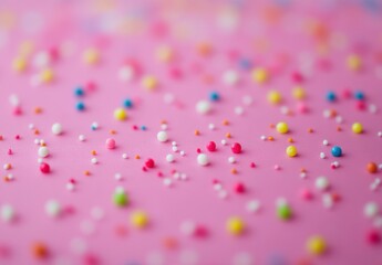 Colorful Sprinkles on Pink Surface for Party Decorations and Baking