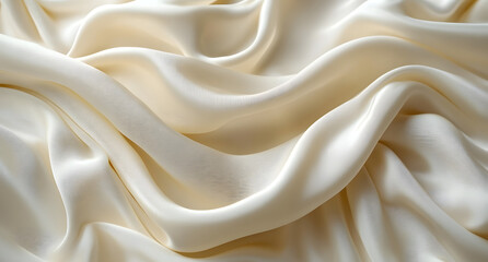 Fototapeta premium Silk satin fabric. Ivory. Texture, background, pattern.
