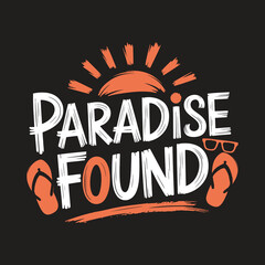Paradise Found Summer Vacation T-Shirt Design with Retro Sunset