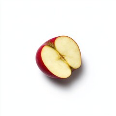 Half of a red apple, top view on white background