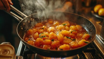 Sweet orange pieces in a pan