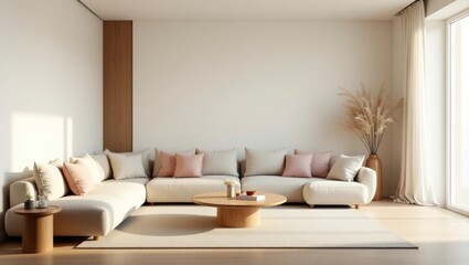 Fototapeta premium Beautiful living room featuring cozy furniture and soft lighting in a peaceful setting perfect for relaxation and comfort
