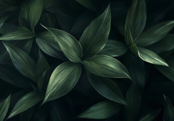 Lush Green Leaves Texture on Dark Background for Natural Aesthetic