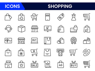 Shopping thin line icons set. E-Commerce, Shop, Online Shopping icons collection. Shopping symbols set. Vector illustration