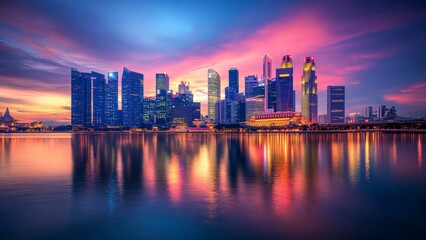 Fototapeta premium Neon Lights Reflecting on City Waterfront