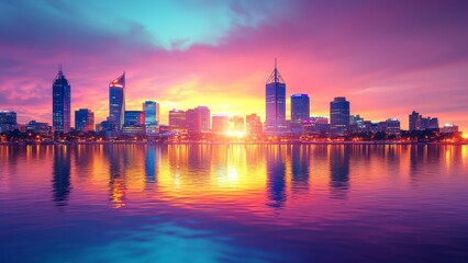 Fototapeta premium Serene Urban Sunset Over Water