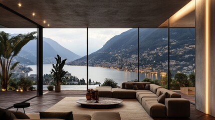 Luxury Lake Como villa living room sunset view