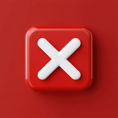 Obraz premium Red square button with white X cross symbol on red background 