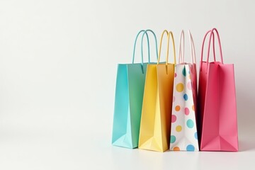 Paper bags with colorful patterns on white background for shopping concept, shopping, vector, bags