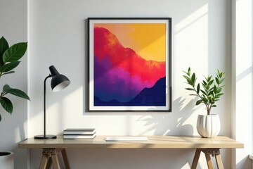Modern minimalist office, empty artwork frame, commercial, building