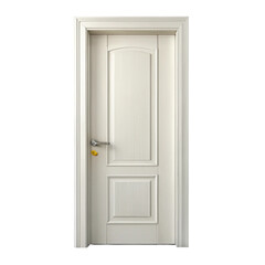 Minimalistic white door with subtle arch detailing and a metallic handle on a plain Transparent Background
