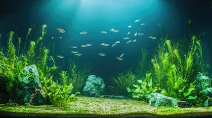 Underwater landscape and backdrop with algae