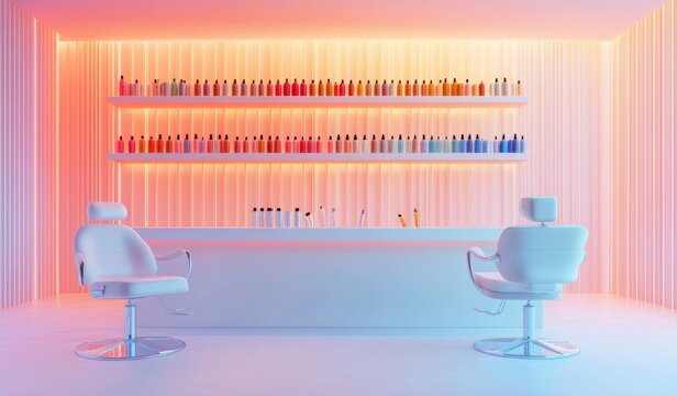 A beauty spa and nail salon set against the backdrop of the pastel pink color trend of 2024, offering services for both women and men, including manicures and nail care, as well as pedicures