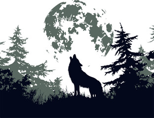 Wolf Howling at the Moon vector