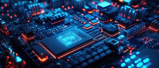 Fototapeta premium High-Tech Circuit Board with Illuminated Components (1)